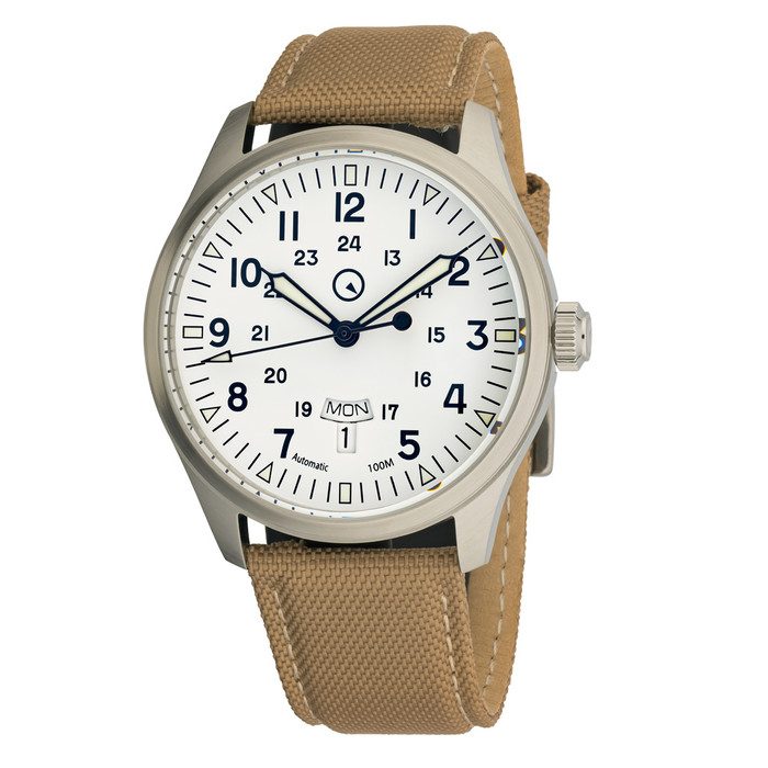 Islander 42mm "DAY-T" Automatic Field Watch with White Dial and Day-Date Display #ISL-198 zoom