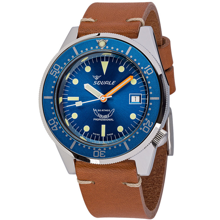 Squale 1521 Polished Swiss Made Automatic Dive Watch with Sunburst Blue Dial  #1521-026-BLR
